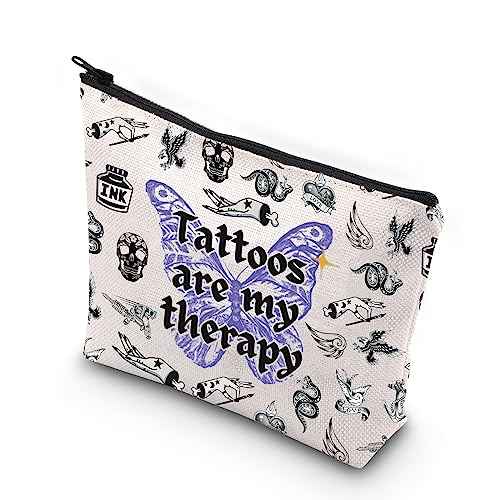 WCGXKO Tattoo Artist Gift Gothic Tattoos Are My Therapy Zipper Pouch Makeup Bag