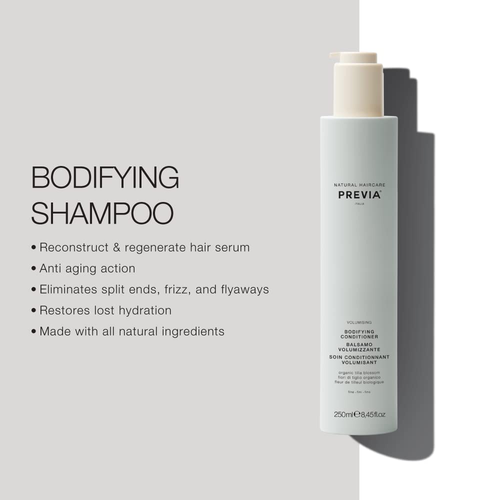 PREVIA Volumizing Bodifying Shampoo Anti-Dandruff Volumizing Shampoo for Fine Thin Hair Natural Formula with Organic Tilia Blossom Vegan Sulfate Free Strengthens Adds Volume & Shine 8.45 oz