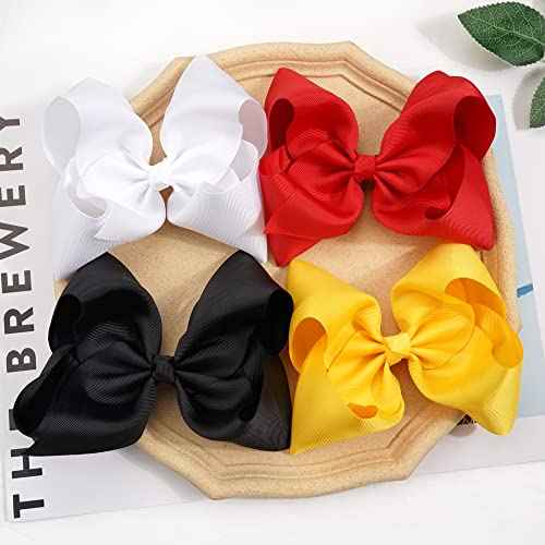 C?LLOT Hair Bows for Girls, 8inch Oversize Large Boutique Grosgrain Ribbon Hair Bows Alligator Hair Clips, 12 Pack