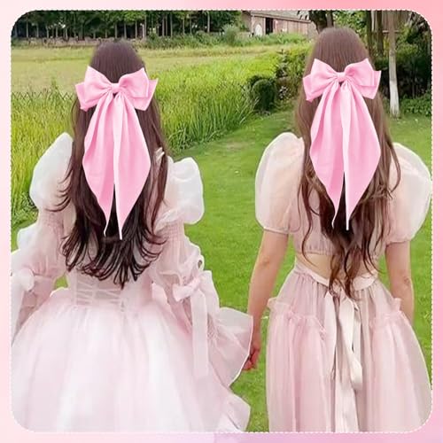 Large Satin Bow Barrettes Clips in Pink - Hair Accessories for Women
