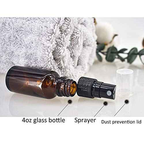 12 Pack 4 oz Amber Glass Spray Bottles 4oz Fine Mist Spray Bottle For Essential Oils, Perfumes, Alcohol, Watering Flowers, Cosmetic Spray Bottle, Refillable Liquid Containers