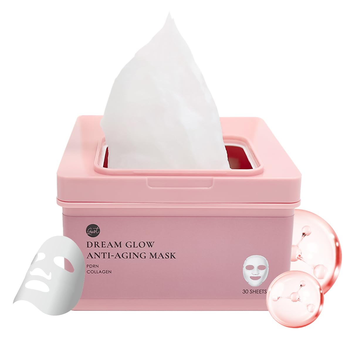 glowiest Dream Glow Slow Aging Sheet Mask(30sheets) | PDRN + 500Da French Collagen | Niacinamide, Peptides, Hyaluronic Acids | Firming & Hydrating Face Mask | Korean Skincare