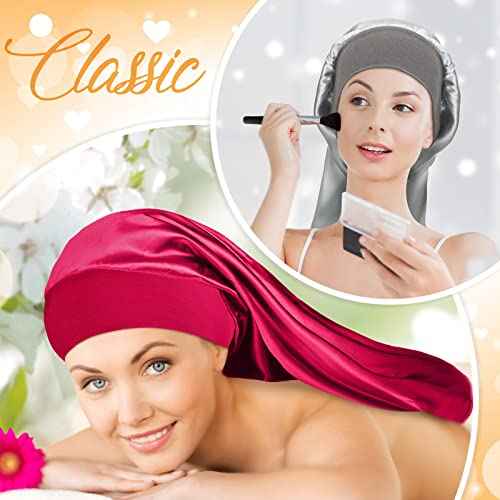 SATINIOR 6 Pcs Long Hair Satin Bonnet for Sleeping Extra Large Sleep Braid Bonnet Elastic Band Silk Night Sleep Hat for Women Long Curly Hair Braids Multi
