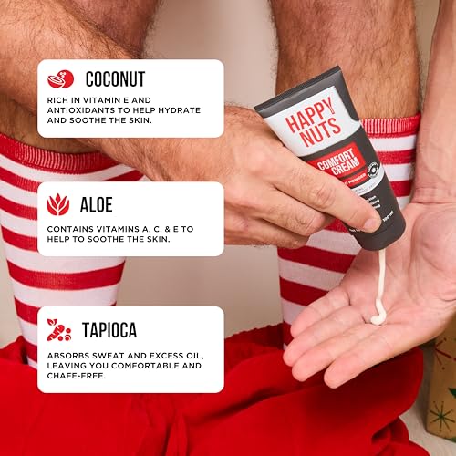 HAPPY NUTS Comfort Cream Deodorant For Men: Anti-Chafing Sweat Defense, Odor Control, Aluminum-Free Mens Deodorant & Hygiene Products for Men's Private Parts 3.4oz, Original