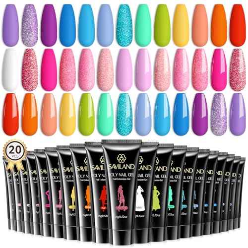 SAVILAND Poly Gel Nail Colors: 20 Colors Nail Extension Gel Kit Bright Rainbow Pink Purple Blue Color Collection Poly Gel Nail Kit for Daily Nail Art DIY Nail Salon Gift for Girls