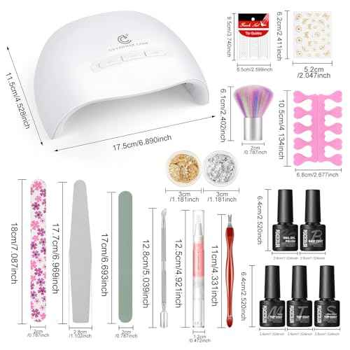 Peacecolor 39pc Gel Nail Polish Kit with U V Light, Pink Brown Nude Dark Red 22 Colors Pastel Gel Polish Kit with Base Top Coat Matte Glossy French Nail Art for Beginners Manicure DIY