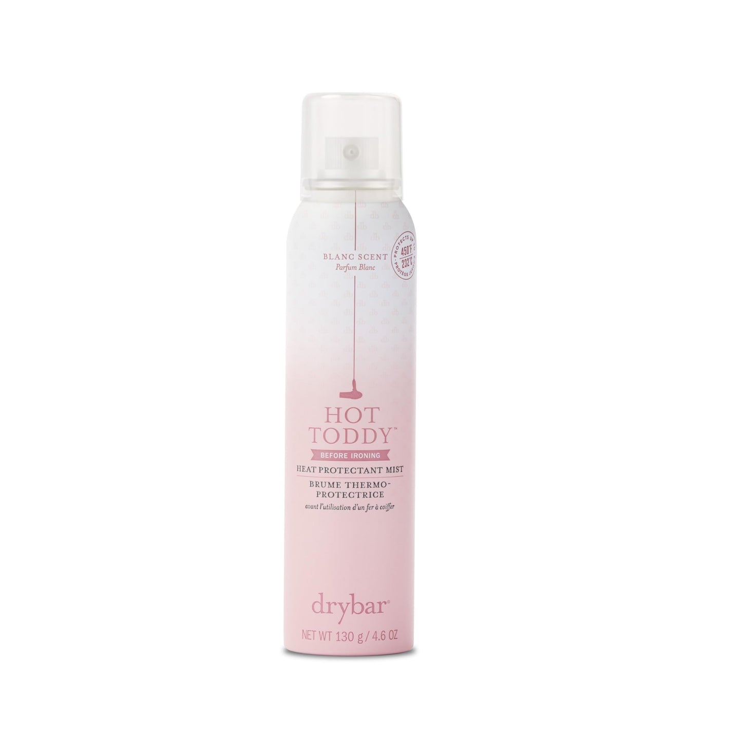 Drybar Hot Toddy Heat Protectant Mist for Hair, Lightweight Formula, Protects from Heated Styling, Straightening and Curling Irons, Blanc Scent, Full Size, 4.6 Oz.