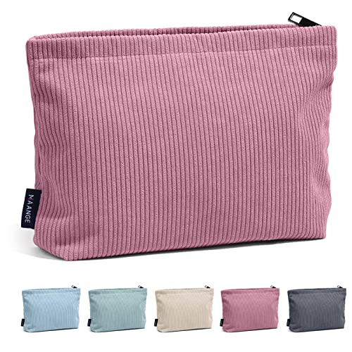 MAANGE Cosmetic Bags for Women Small Makeup Bag for Purse Corduroy Makeup Pouch Travel Makeup Bag with Metal Zipper Make Up Bag for Travelling(PINK)