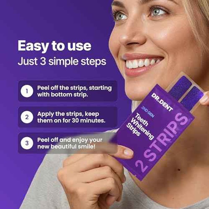 DRDENT Purple Teeth Whitening Strips 21 Treatments - Safe for Enamel - Non Sensitive Teeth Whitening - Whitening Without Any Harm - Pack of 42