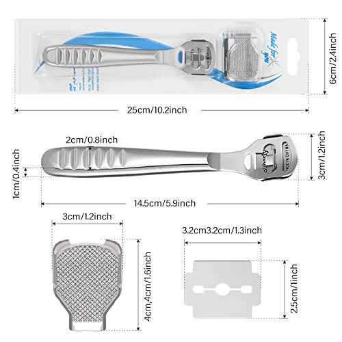 52 Pieces Callus Shaver Set, 50 Replacement Slices Blades 1 Stainless Steel Callus Shaver and 1 Foot File Head Foot Care Tools Hard Dry Skin Remover for Hand Feet