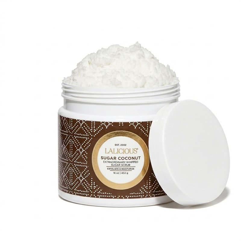 LALICIOUS Sugar Coconut Body Scrub - Exfoliating & Moisturizing | Pre-Shave Scrub for Ingrown Hairs | 16oz