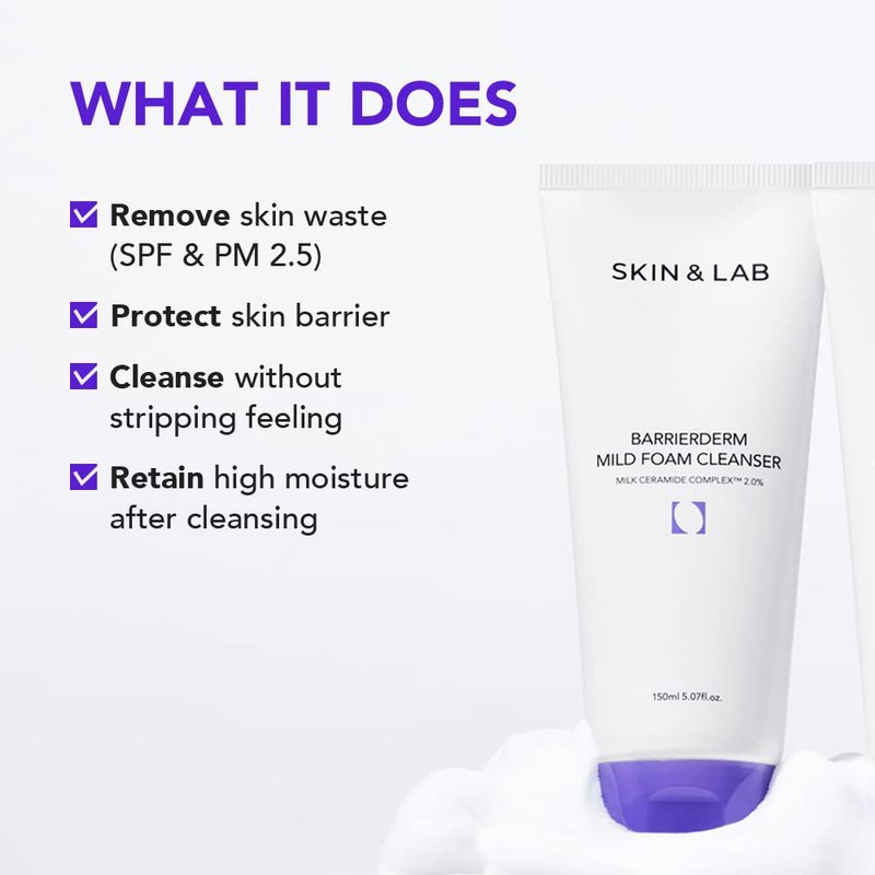 [SKIN&LAB] Barrierderm Mild Foam Cleanser | Contains Milk Ceramide Complex | Gentle Daill Cleanser Face Wash | For All Skin Types | 5.07 fl.oz.