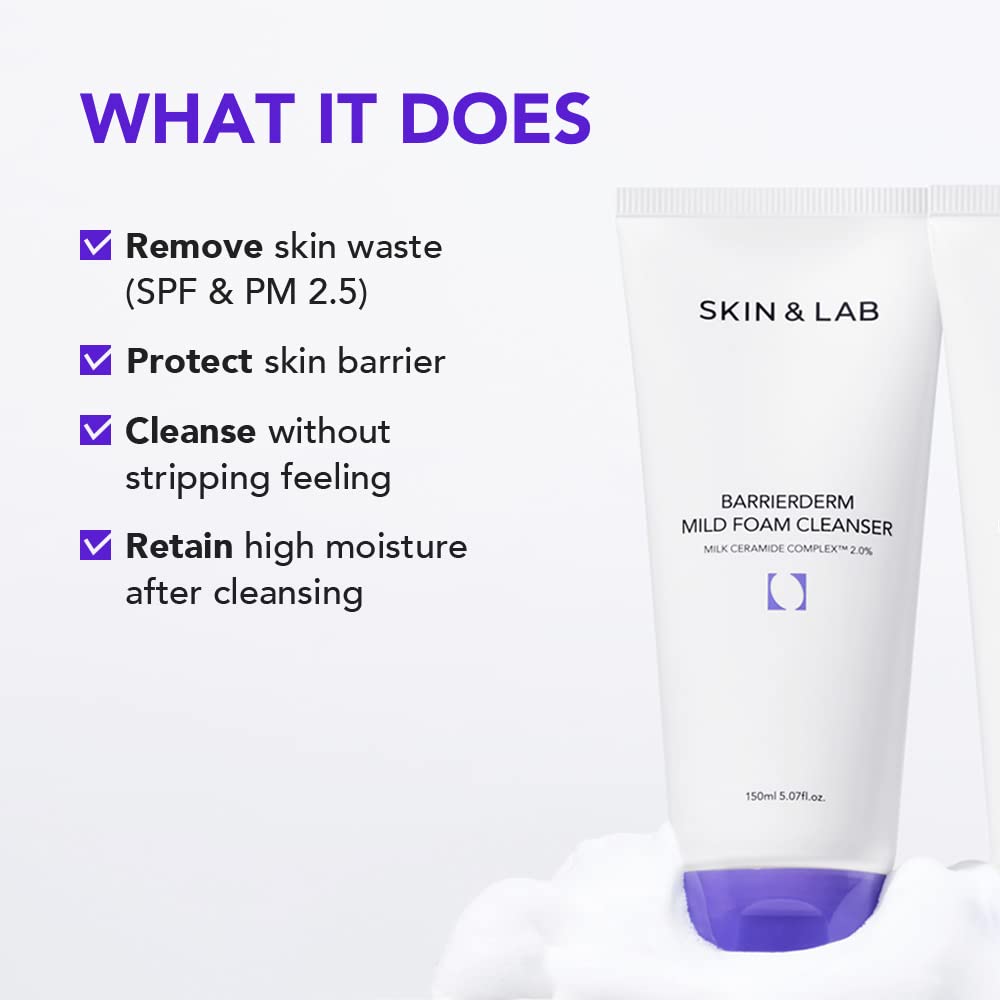 [SKIN&LAB] Barrierderm Mild Foam Cleanser | Contains Milk Ceramide Complex | Gentle Daill Cleanser Face Wash | For All Skin Types | 5.07 fl.oz.