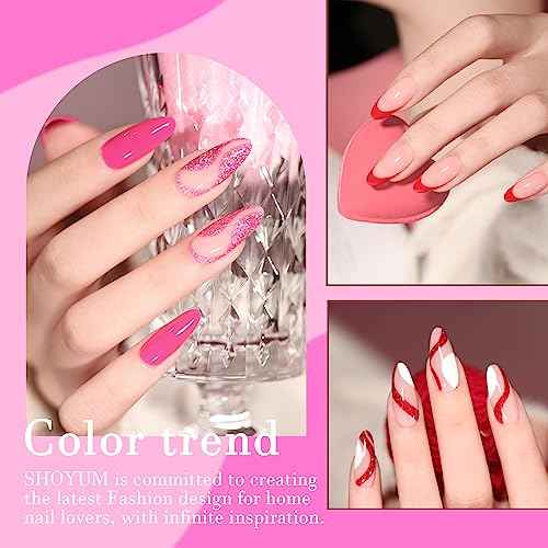 Pink Gel Nail Polish Set, Light/Hot Pink Cherry Blossom Strawberry All Seasons Soak Off Long Lasting Romantic 10 Colors Starter Kit DIY Home Gift for Girlfriend Woman Beginners
