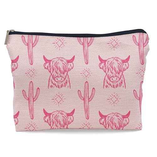 Western Cow Makeup Bag,Western Cow Gifts For Women,Cowgirl Stuff For Women,Cowgirl Gifts (Pink)