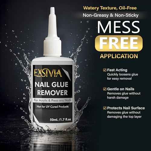 Nail Glue Remover for Press On & Glue On Nails ? 50mL Non-Acetone, Gentle & Odorless Debonder Serum, Exsivia False Nail Remover Fast & Safe on Fake Tips