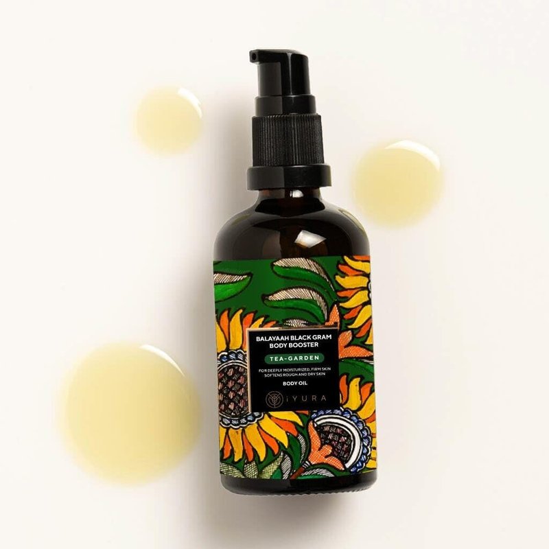 iYURA Balaayah Black Gram Body Booster Tea Garden | Body Oil for Crepey, Mature Skin | Firms the look of Sagging Skin on the Arms & Legs | Long-Lasting Intense Moisturization | 3.38 fl oz (100 ml)