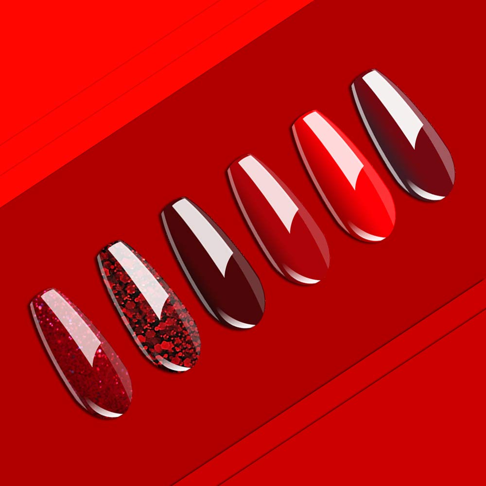 Vishine Burgandy Red and Red Glitter Gel Polish Set 6 Colors Long Lasting, Soak Off UV LED Gel 8ml Bottle
