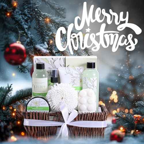 Spa Gift Baskets For Women Body & Earth 10pcs Spa Gifts For Women, Lily Gift Baskets Bath and Body Works Gift Set For Women with Bubble Bath, Body Lotion, Christmas Gift Baskets for Women Bath Set