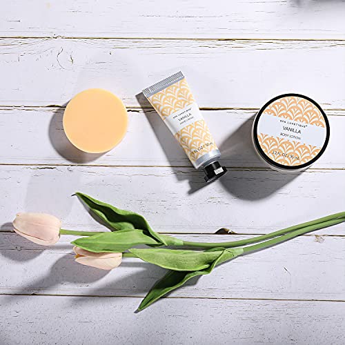 Spa Luxetique Spa Gifts for Women 6pc Vanilla Bath Sets Women Gift With Body Lotion, Shower Gel, Bubble Bath, Hand Cream, Bath and Body Gifts Set, Christmas Gifts