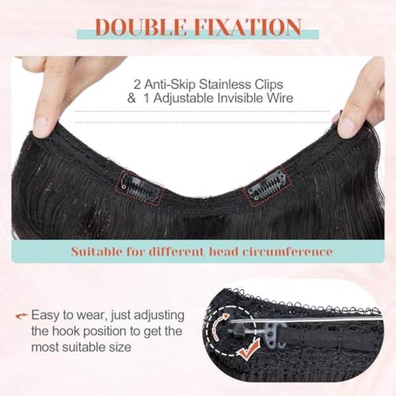 Benehair Halo Hair Extensions - Real Human Hair, Wavy & Curly Styles, 100% Human Hair, Natural Black, 55g/12inch