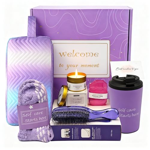 Self Care Gifts for Women, Birthday Gift Set Thinking of You Package Stress Relieve Relaxing Care Get Well Soon Gift Ideas for Her Friends Mom Wife Bestie Gift Basket (Violet)
