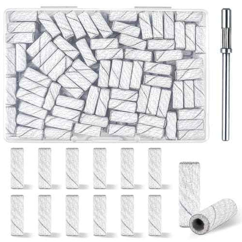 100 Pcs 240 Grit White Small Sanding Bands Nail Drill Bit,Nail Drill Bits,Extreme Fine Grit mini Sanding Band,Nail Bits,Upgrade 3.1mm Mandrel Bits,Professional Nail Drill Bit for Acrylic Nails