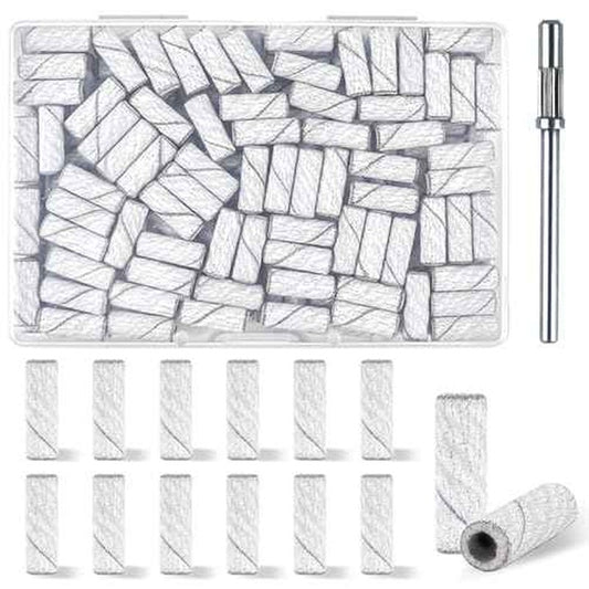 100 Pcs 240 Grit White Small Sanding Bands Nail Drill Bit,Nail Drill Bits,Extreme Fine Grit mini Sanding Band,Nail Bits,Upgrade 3.1mm Mandrel Bits,Professional Nail Drill Bit for Acrylic Nails
