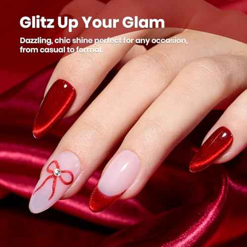 beetles Gel Polish Ruby Red Cat Eye Gel Nail Polish - 15ML Red Glitter Gel Polish Fall Nail Gel Magnetic Shimmer Effect Soak Off UV French Nail Art Design Salon DIY Manicure Gifts for Wome