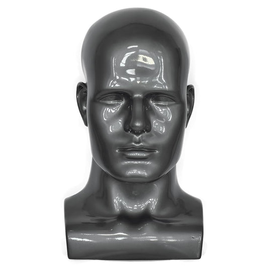 CAZSYSDD PVC Mannequin Head Black Male Manikin Dummy Stand Model Display Hat Scarf Wigs Hair Glasses Hat Beauty Styling Tool with Mount Hole (L90-Light Grey)