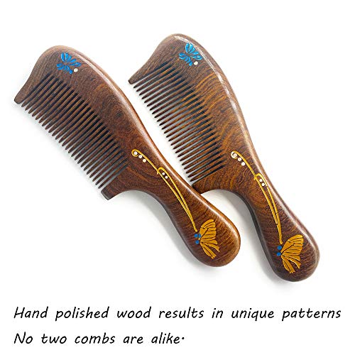 Wooden Comb, Natural Handmade Comb, Fine Teeth Sandalwood Comb for Wavy,Thick,Thin,hair, Straight hair, No Static No Snag Reduce Tangle Combs for Men Women Kids,Wooden Hair Comb with Handle