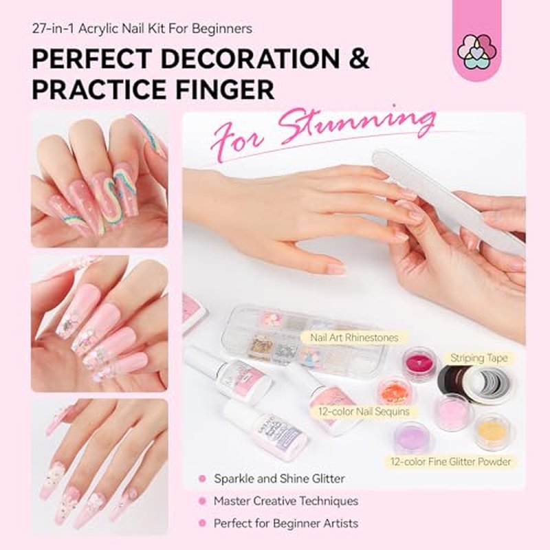 SAVILAND Acrylic Nail Kit with Drill: Professional Nails Kit Acrylic Set for Beginners with Everything U V Light Gel Polish Brushes Monomer Liquid Decorations & Tools Kit Home DIY Nail Art Salon
