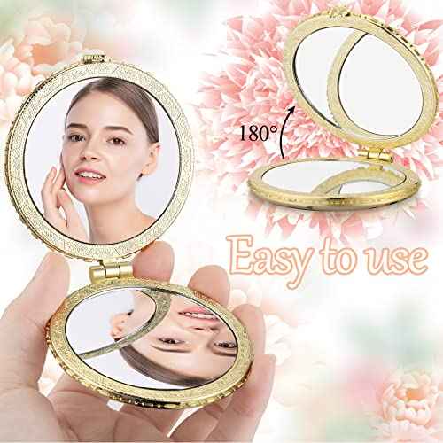 Blulu 8 Pieces Compact Mirror Bulk for Purse Flower Small Floral Retro Folding Portable Pocket Mirror for Women Girls Travel Gift(Gold Edge)