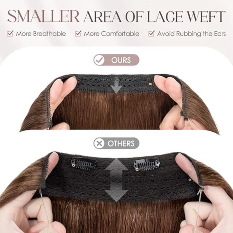 Elailite Halo Hair Extensions Real Human Hair for Women Medium Brown Clip in Remy Hairpiece with Adjustable Invisible Wire 14 Inch 60G