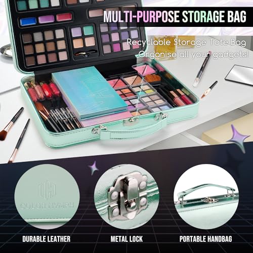 Color Nymph All in One Girls Makeup Sets for Any Ages, Teen Makeup Kits for Beginner with Green Case, Eyeshadow Palettes Blush Lipgloss Eyeliner, Cosmetics Gift Set for Birthday