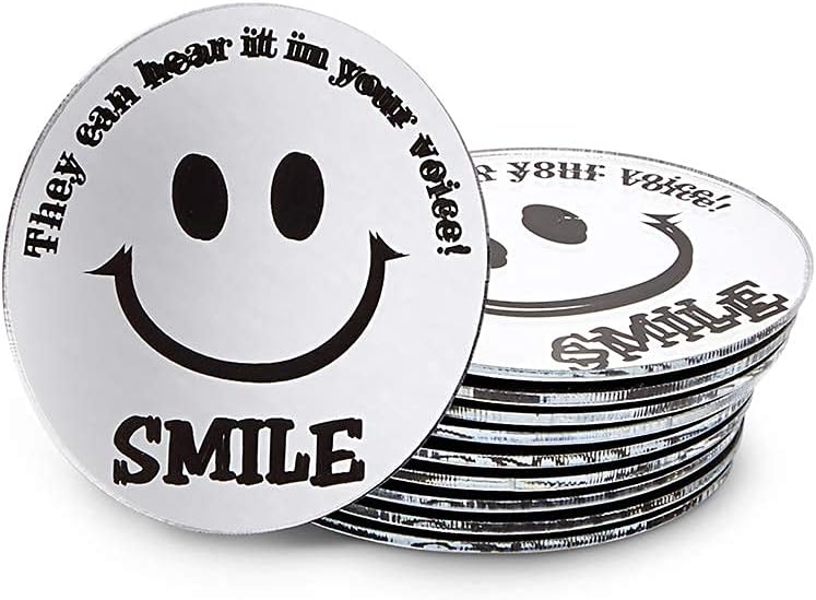 Mini Round Smile Mirrors - Positive Energy Reminder | 2.25 Inch Diameter Adhesive Backing (10-Pack)