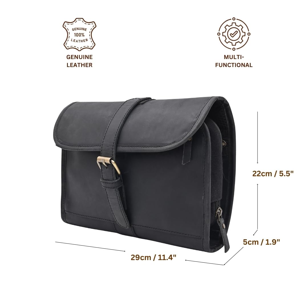 Autentico Leather Genuine Buffalo Leather Hanging Toiletry Bag with Waterproof Lining for Men & Women Handcrafted Vintage Distressed Brownn Leather Dopp Kit, Travelling Kit (Distress Brown)