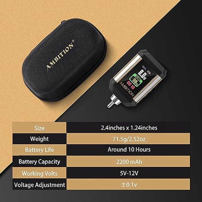 Tattoo Power Supply - Ambition Korall Wireless Tattoo Battery Pack 2200mAh Mini Portable RCA Color LED Digital Display for Rotary Tattoo Machine