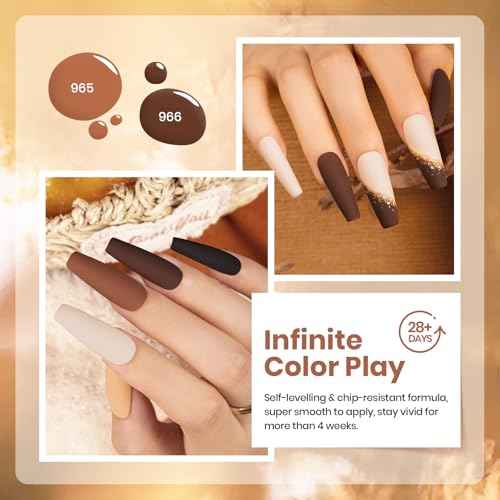 Beetles Fall Brown Gel Polish - 6 Colors Nude Brown Neutral Beige Khaki Glitter Gold Gel Nail Polish Set Roasted Chestnuts Collection Uv Gel Nail Art Manicure