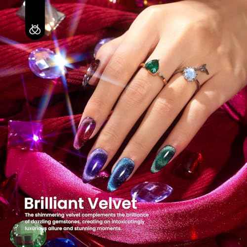 Beetles Cat Eye Gel Nail Polish Set, 6 Colors Glitter Red Pink Shiny Brown Burgundy Purple Blue Green Magnetic Effect Sparkle Stunning Nail Gel Polish Kit Soak Off UV Manicure Gifts for Women