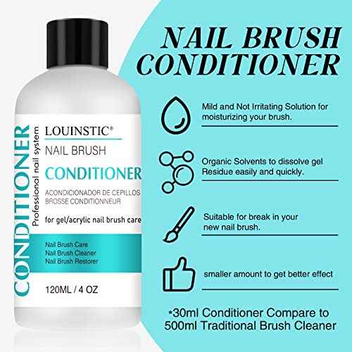 LOUINSTIC Acrylic Nail Brush Cleaner - Quickly Clean Gel/Acrylic Nail Brushes, Paint Brushes, Airbrushes, Art Tools, Nail Brush Cleaner Conditioner Preserver and Restorer 4 OZ