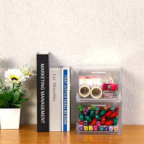 Cq acrylic Stackable Storage Drawers Set of 2,Under Cabinet Stackable Bins and Pull out Drawers Storage Container,4.4'' Tall Clear Plastic Organizer Bins for Makeup,Beauty Product,Machine Organizing