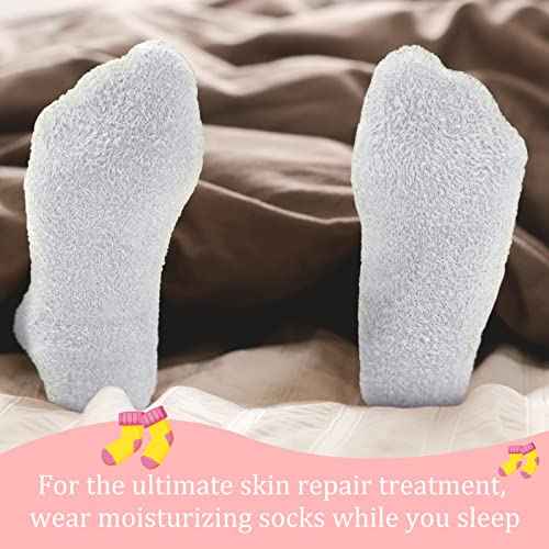 Janmercy 3 Pairs Aloe Socks Moisturizing Spa Infused Gel Sleeping Fuzzy Dry Feet Non Slip Lotion Socks for Women Men Repairing Softening Dry Cracked(Pink, Blue, Gray)
