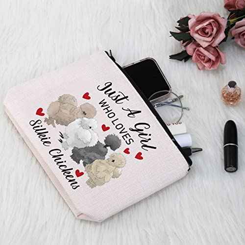 G2TUP Silkie Chicken Lover Gift Who Loves Silkie Chickens Makeup Bag Silkie Chicken Owner Cosmetic Bag Crazy Chicken Lady Zipper Travel Bag (Who Loves Silkie Chickens White Bag)