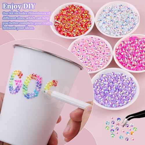 30000Pcs Resin Jelly Rhinestones for Bedazzling, Multicolor 3mm Flatback Gems for Diamond Art, Bedazzler Kit with 3Pcs 10ml B7000 Jewelry Glue for Nail Art Crafting Book Makeup