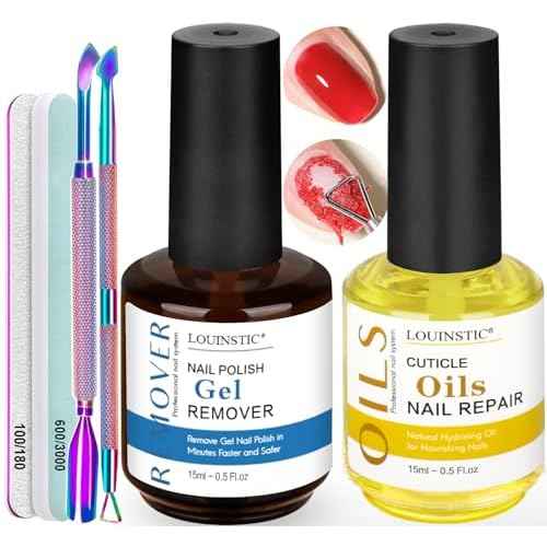 Gel Polish Remover, Gel Remover Kit Includes Cuticle Oil and Nail Polish Remover Tool No Soaking or Wrapping Removes Gel Polish in 2-5 Minutes