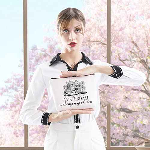 Amsterdam Holiday Vacation Trip Surprise Gift Netherlands Holland Dutch Souvenir Gift Travel Makeup Zipper Pouch Gift for Amsterdam lover (Good Idea Amsterdam Bag)