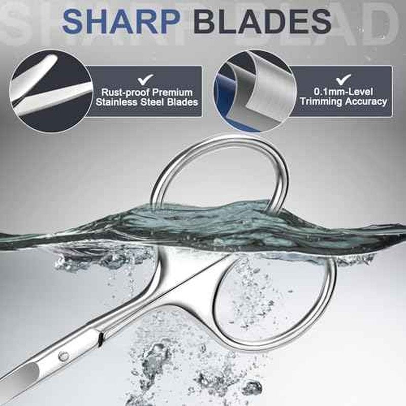 2Pack Small Eyebrow Scissors, Stainless Steel Nose Hair Trimming Scissors with Rounded Tips, Precision Grooming for Beard/Mustache/Facial Hair, Travel Friendly & Safe for Men Women