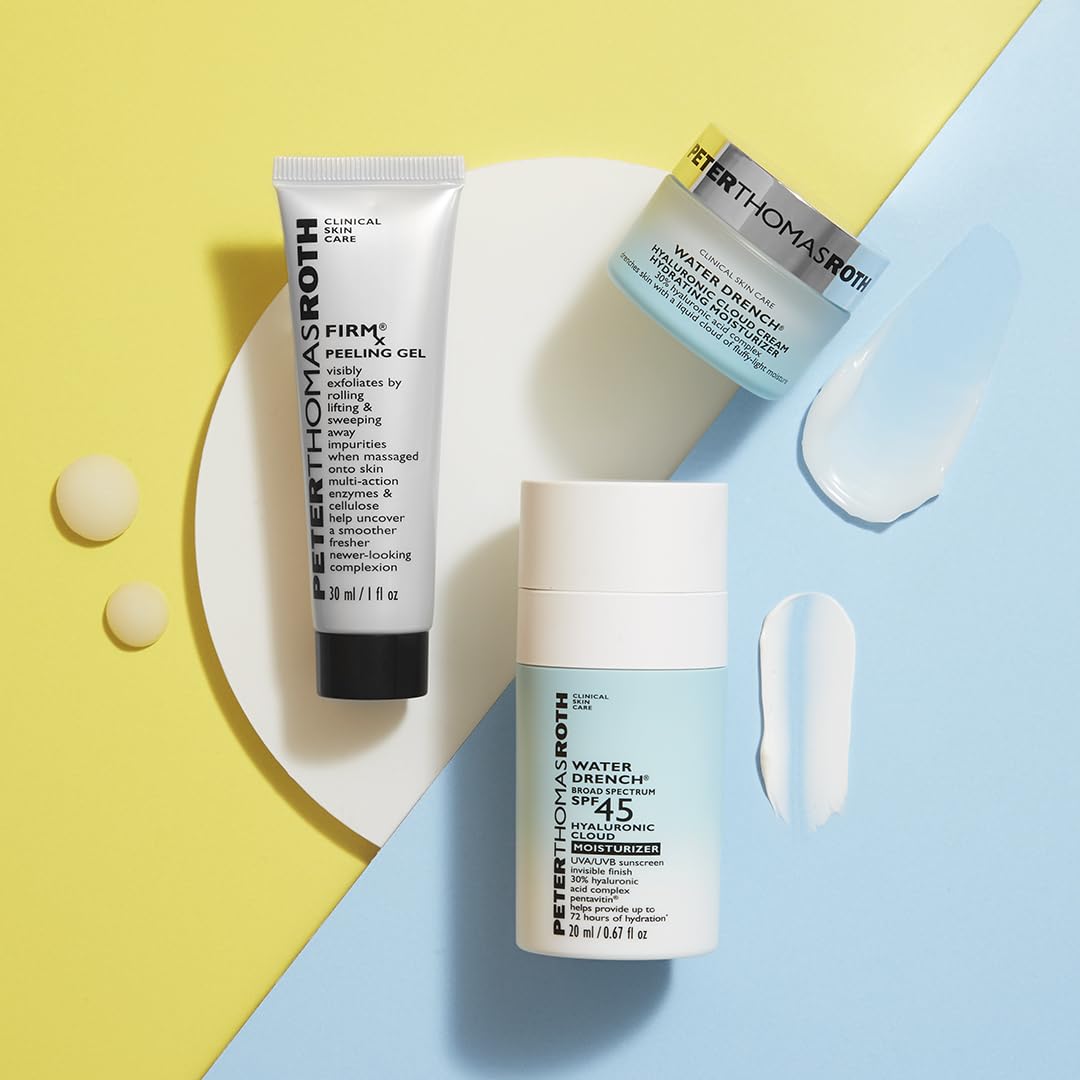 Peter Thomas Roth | Travel-Size FIRMx® Peeling Gel, Water Drench® Hyaluronic Cloud Cream Hydrating Moisturizer, Water Drench® Broad Spectrum SPF 45 Hyaluronic Cloud Moisturizer