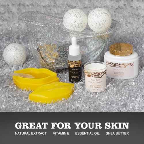 Spa Gift Basket, Luxury bath kit Christmas Gifts for Women, Bath and Body Almond Milk Vanilla Spa Gifts for Women, Bath Gift Set Shower Gel, Scent Lotion, Lip Mask, Birthday Holiday Bridal Shower